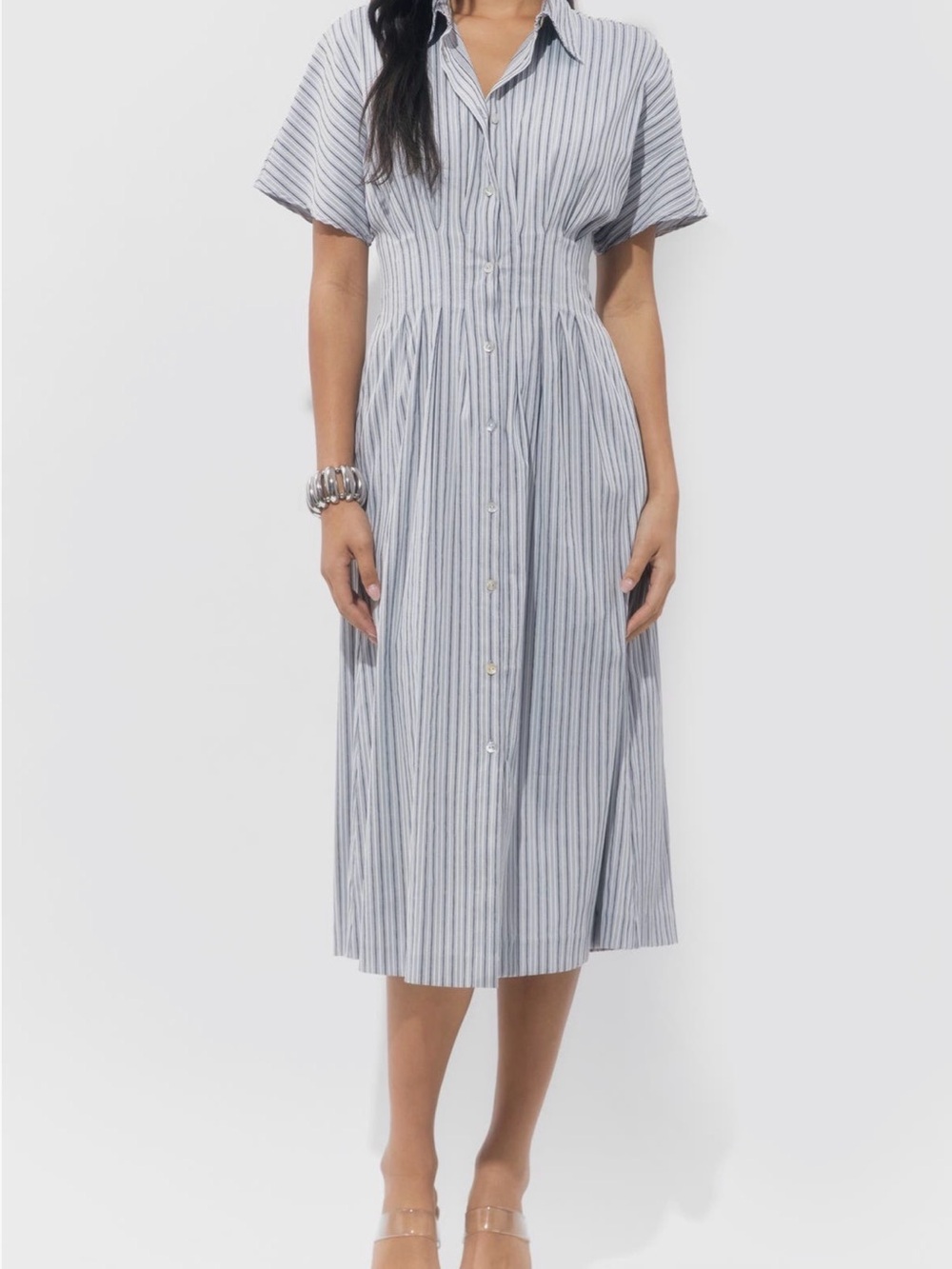 Adelyn Rae Blue and White Striped Midi Dress